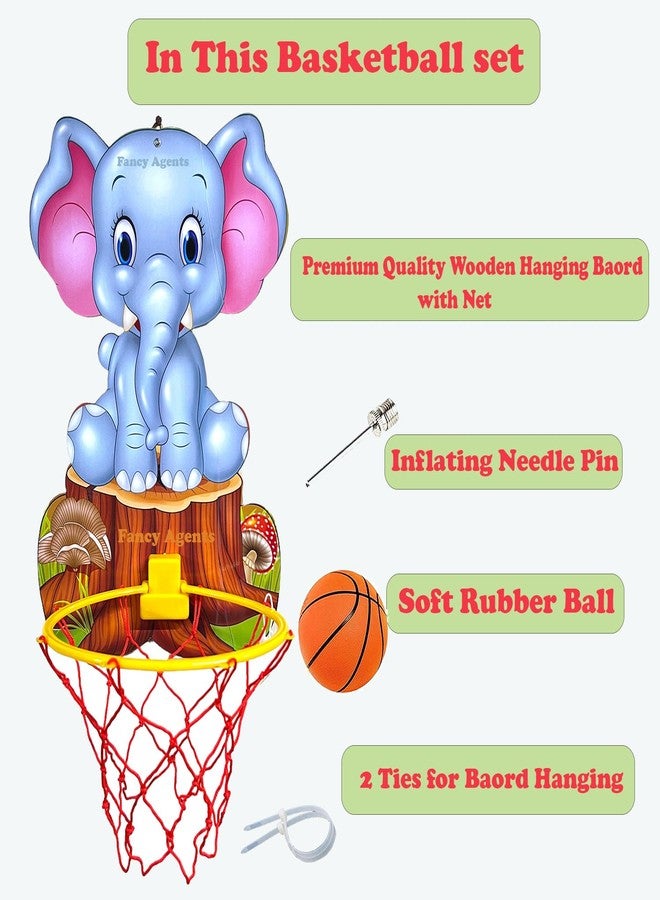Fancy Agents Basket Ball for Kids for Boys/Girls| Elephant Animal Basketball Set|Basketball Portable Set with Hanging Board, Ring Net for Indoor and Outdoor Games| Birthday & Return Gift Set Standard - Image 3